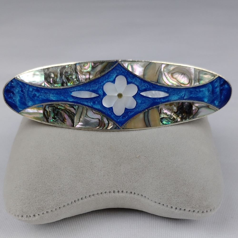 Blue Abalone Inlay Floral Hair Barrette